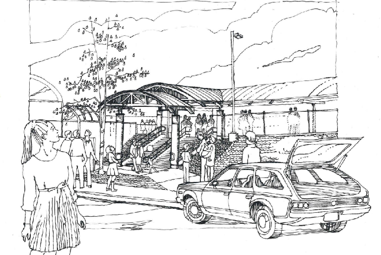 blOAAG Sketch of Clarkson GO Station by Paul A. Vincent